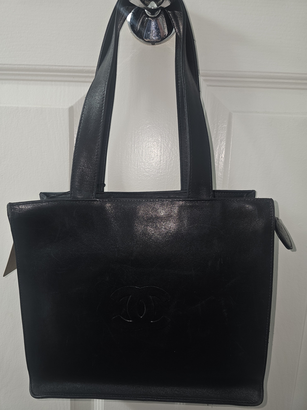 Black Lambskin CHANEL Camilla Tote With Blackcard